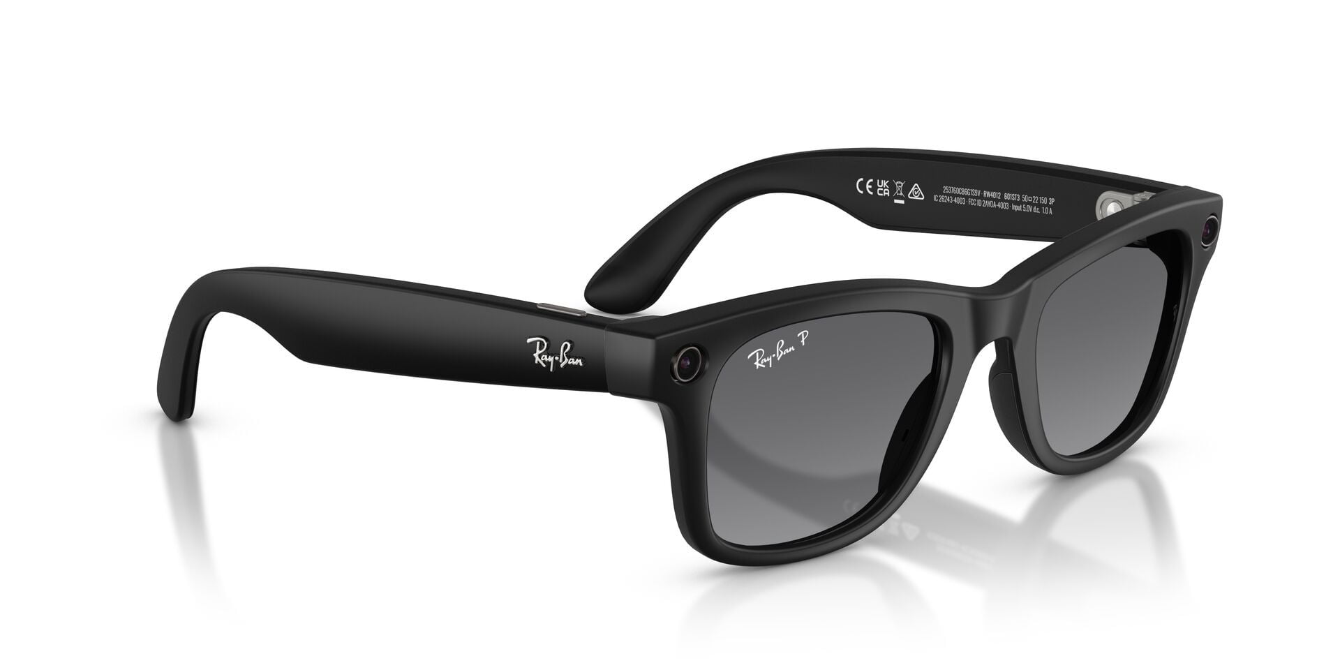 Ray-Ban Unisex Size 53 AI Smart Meta Wayfarer Gen 2 Glasses with Charging Case, Matte Black/Polarized Gradient Graphite
