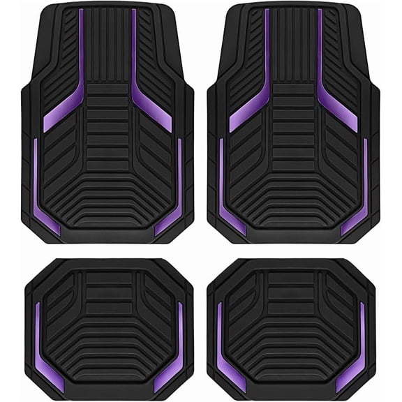 MY Heavy Duty Rubber Floor Mats, Purple Aluminum Film Car Mats Set, Front and Rear Car Mats with Anti-Slip Backing, All Weather Protection, Trim-to-Fit for Automotive SUV, Sedan, Van
