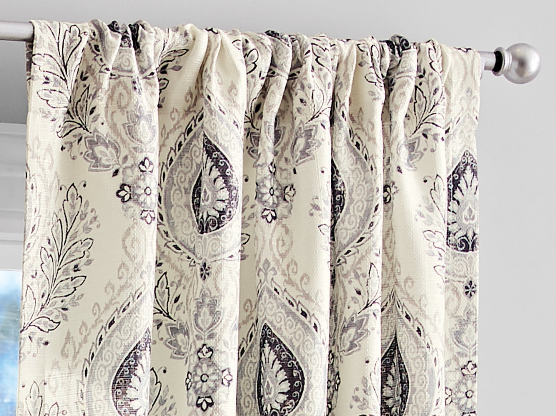 Mainstays Southport Light Filtering Rod Pocket Textured Curtain Panel, Set of 2, Charcoal Arabesque, 40” W x 84” L