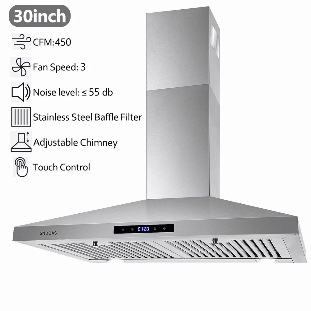 30 inch Wall Mount Range Hood 30 inches,Stainless Steel Wall Mount Range Hood,Vent Hood 30 inch w/Touch Control,Ducted/Ductless Convertible,Chimney-Style Over Stove Vent Hood,Kitchen Hood,Baffle Filt