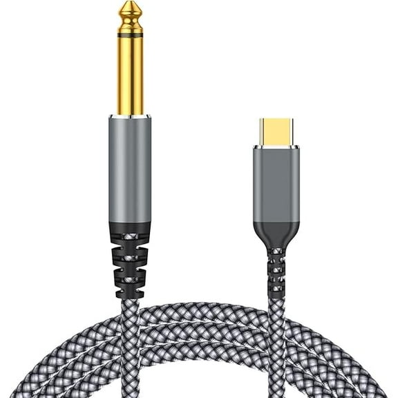 USB-C to 1/4" TS Guitar Cable, 10FT, Nylon Braided, for Recording & Singing