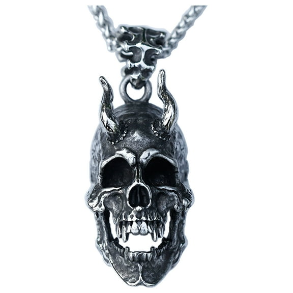 ZMY Home Skull Necklace Stainless Steel Gothic Jewelry Punk Cool Devil Horned Demon Pendant Necklaces