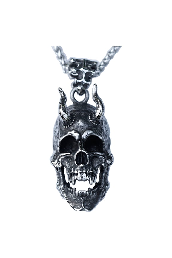 Skull Necklace Stainless Steel Gothic Jewelry Punk Cool Devil Horned Demon Pendant Necklaces