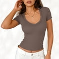thumbnail image 5 of VBVC No Boundarie Women's V-Neck Ribbed T-Shirts,Ladies Slimming Basic Tees,Summer Short Sleeve Workout Tops For Women,Brown,S-2XL, 5 of 7
