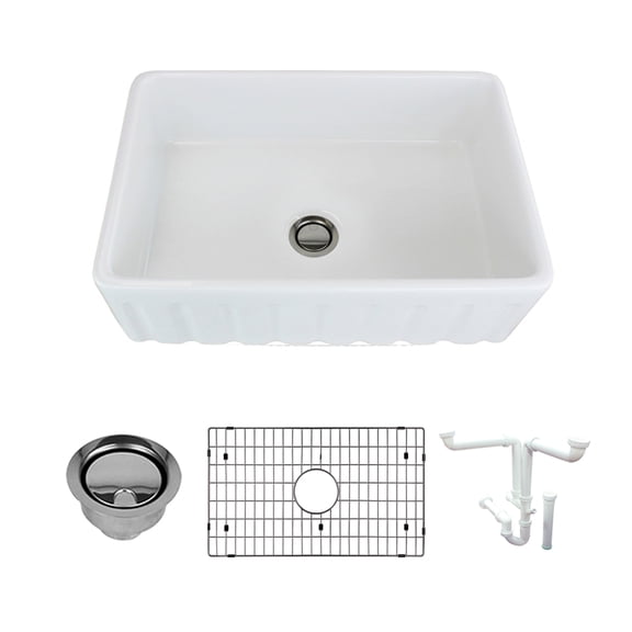 Transolid Covington 30" Farmhouse Kitchen Sink Kit with Grid and Strainer