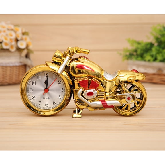 Pretyzoom Vintage Style Golden Motorcycle Alarm Clock Quartz Movement Unique Home Decor Timekeeper