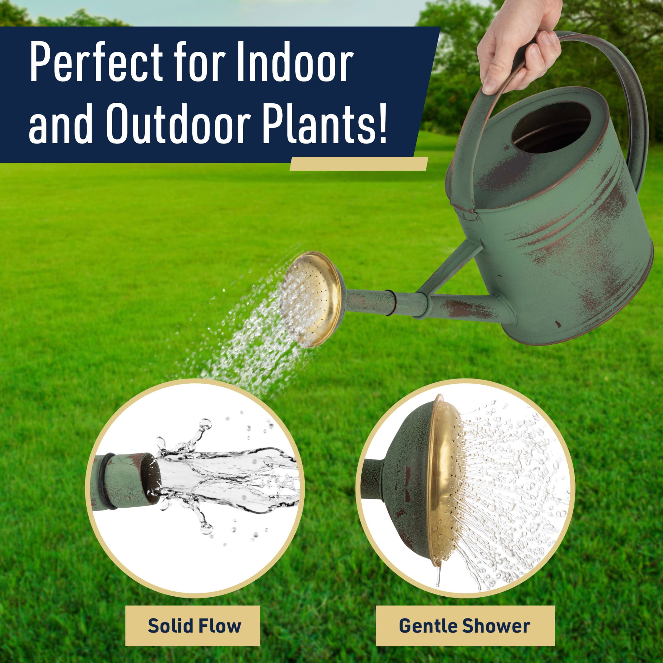 Kings County Tools 1 Gal Indoor Outdoor Copper Plated Metal Watering Can with Removable Spout, Green