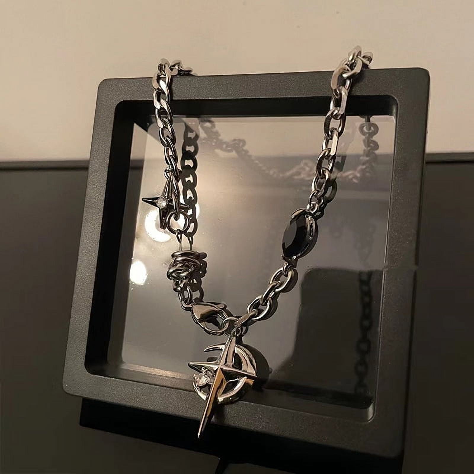 JWER New Y2K Cuban Figaro Chain Star Moon Pendant Necklace Men Punk Black Zircon Chain Choker Necklace For Men Jewelry Gifts Xinyi Walmart