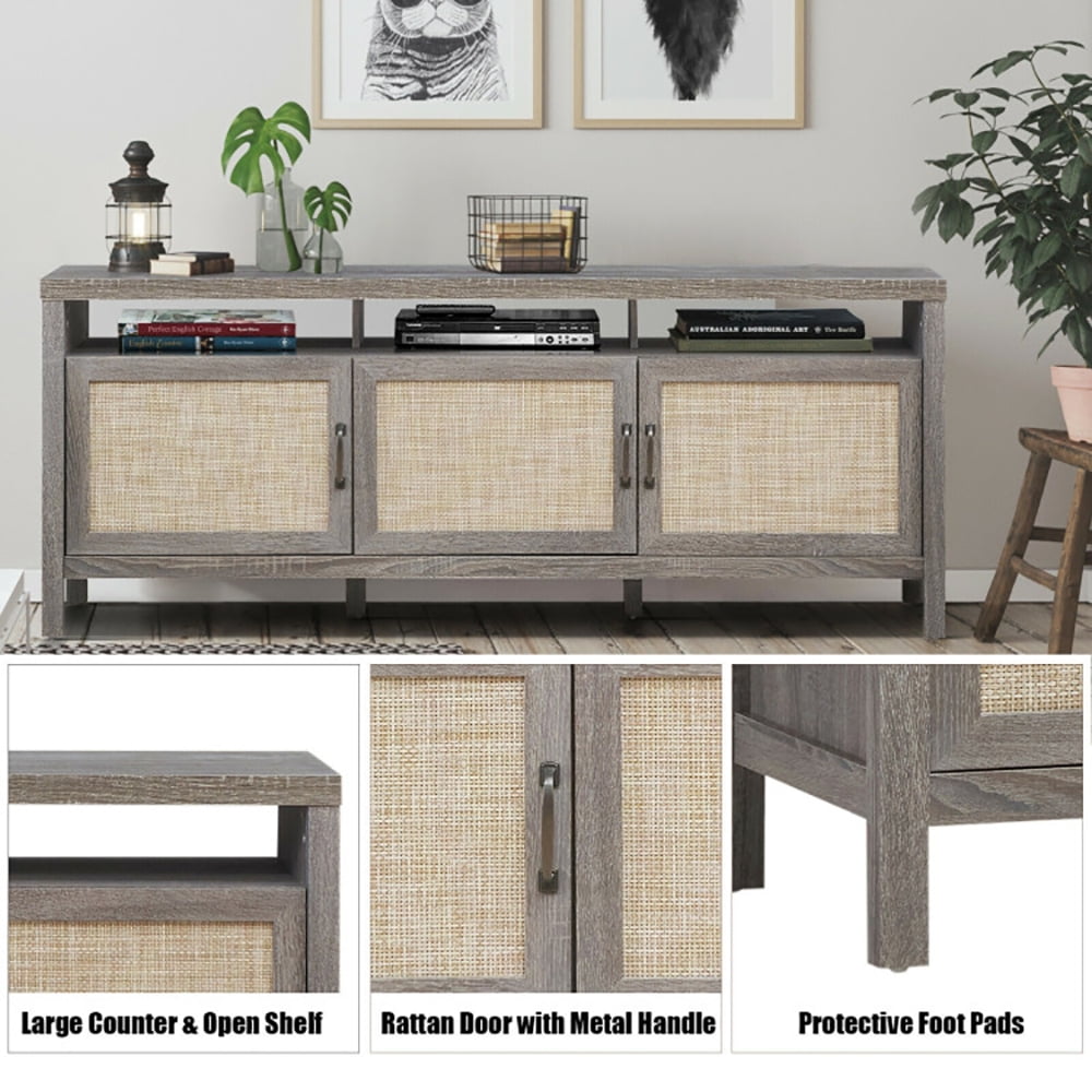 Finihen TV Stand, TV Cabinet, Universal TV Stand Entertainment Media Center for TV's up to 65 Inch, Media Entertainment Center with Storage, for Living Room, Bedroom, Gray
