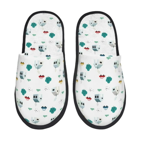 Balery Cartoon House Car Slient Indoor Furry Fleece Comfort House Shoes Soft Non-Slip Home Shoes Cotton slippers House Slippers-- Medium