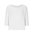 thumbnail image 4 of Raeneomay 3/4 Length Sleeve Womens Tops Solid Color Linen Solid Color Round Neck Casual Commuting Shirt Top, 4 of 6