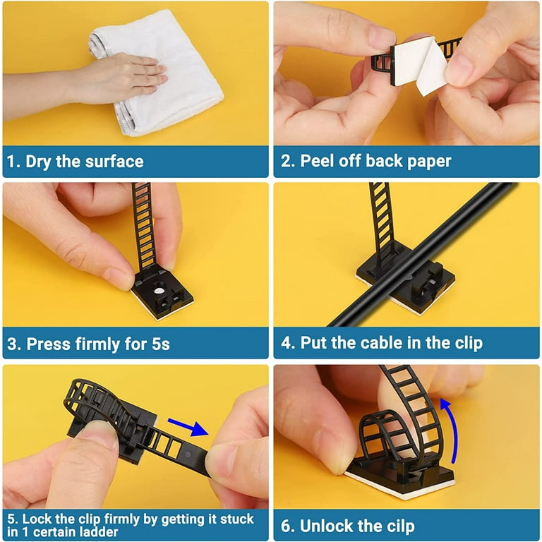 Adhesive Cable Management Clips - Adjustable Wire Organizers For