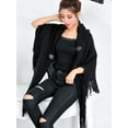 thumbnail image 6 of LELINTA Women Batwing Tassel Irregular Hem Two Button Split Wrap Cardigan Poncho Sweater Coat, 6 of 6