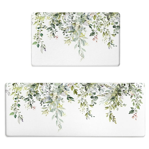 Anti Fatigue Kitchen Mats for Floor Set of 2 Boho Floral Non Slip Cushioned Kitchen Rugs Waterproof Memory Foam Kitchen Floor Mat