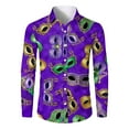thumbnail image 3 of Fgvctg Carnival Party Long Sleeve Button Down Shirts for Men V Neck Blouse Soft Mask Print Shirts Oversized Collared Business Casual Outfits Dark Purple XL, 3 of 5