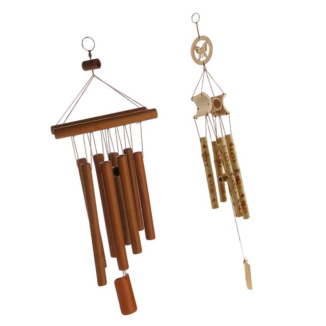 2x Carillones de Bambú de Chino, Mariposa Y Tubos, Decoración Colgante de Jardín Sunnimix Campana de viento de bambú natural