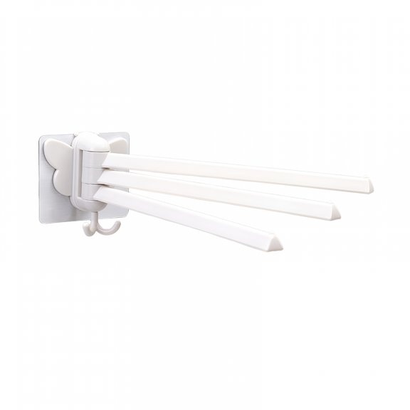 LAMIRO Rotating Towel Rack Swivel Towel Rack 3 Poles Towel Holder 180 Rotation Wall Mounted Punch Bathroom Bath Kitchen Dish Rag Utensil Holder Wardrobe Organizer White