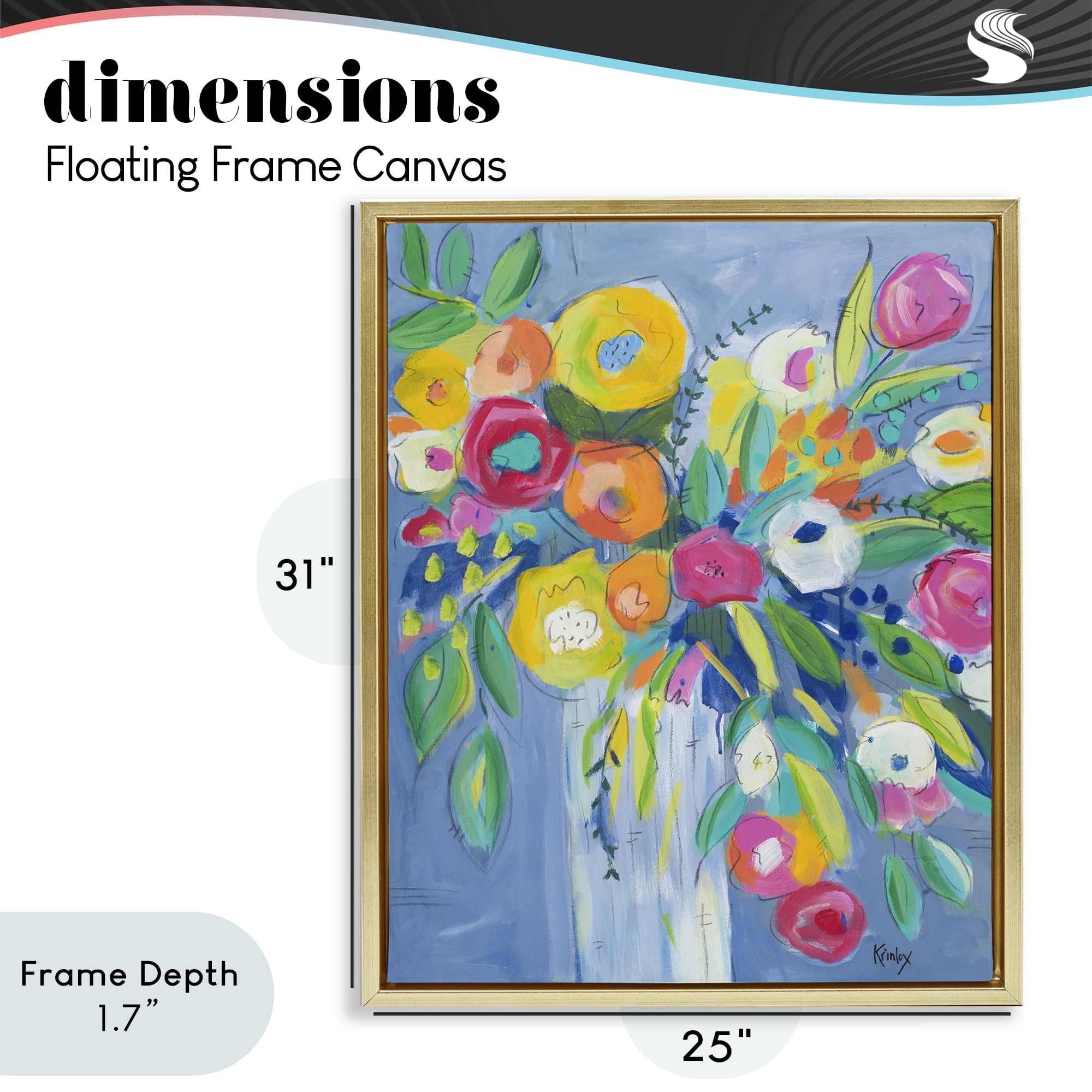 Stupell Industries Cheerful Blossom Energy Gold Framed Floater Canvas Wall Art, design by Krinlox