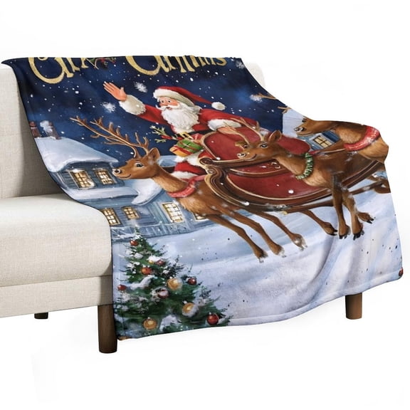GXFsanta Claus, reindeers, sleigh, comfortable and soft, warm casual blanket, printed design, winter sofa dormitory home decoration, must-have travel product. Size is 60x80 inches.