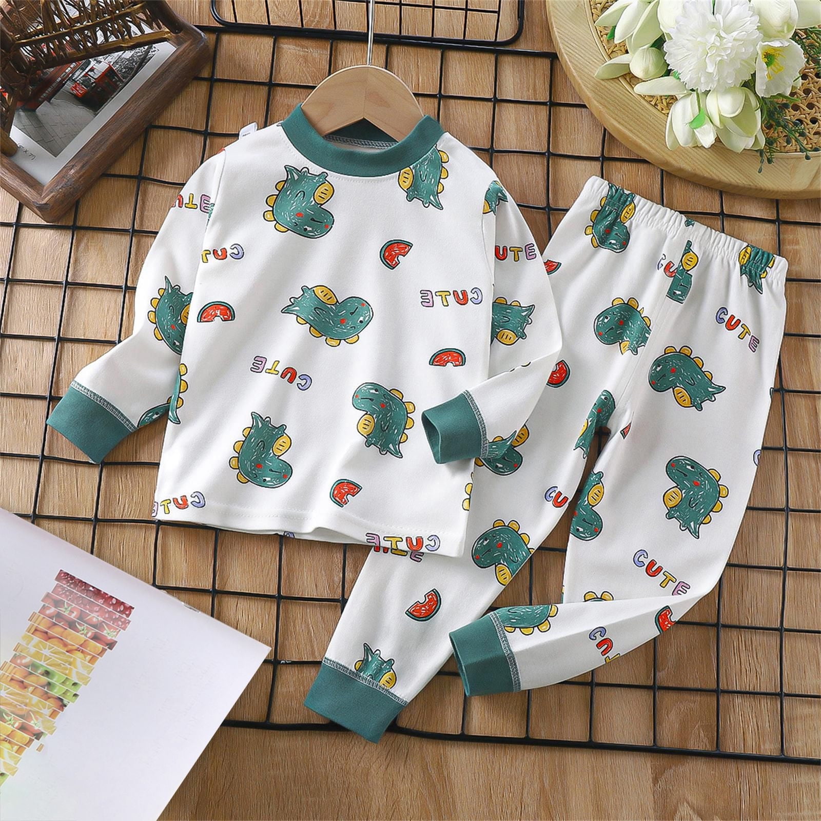 Ketyyh chn99 Girls Pajamas Sets Baby Boys Bathrobes Boys Pajamas with Shorts Cartoon Printing Set Cotton Baby Cotton Warm Boys Girls Long Sleeve