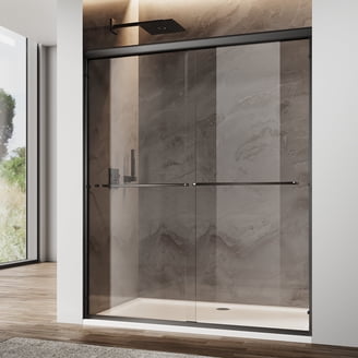SUNNY Semi-Frameless Bathtub Shower Door – 60 X 57 Sliding Bypass, Brushed Nickel Finish, Clear Tempered Glass