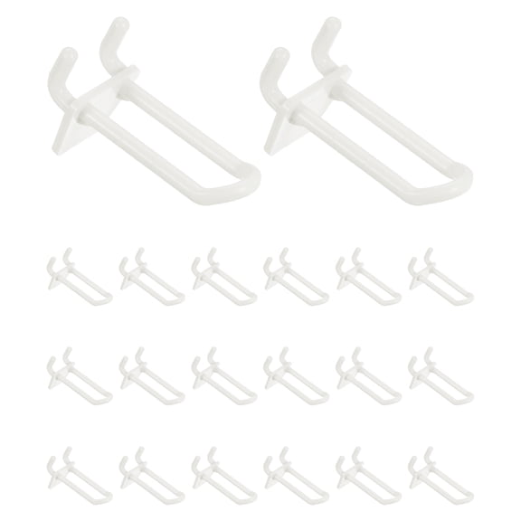 Uxcell 20 Pack Pegboard Hooks, 2 Inch Durable Plastic Pegboard Display Hooks Peg Board Organizer Accessories for Kitchen Storage Retail Jewelry Organization Wall Gridwall, White