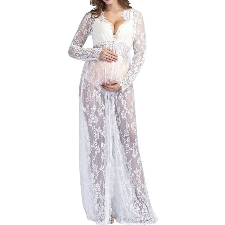 bravefron Maternity Dress for Women Elegant Maternity Photo Lace Gown With Front Open Design for Expectant Maternity Clothes, Women's, Size: Small,