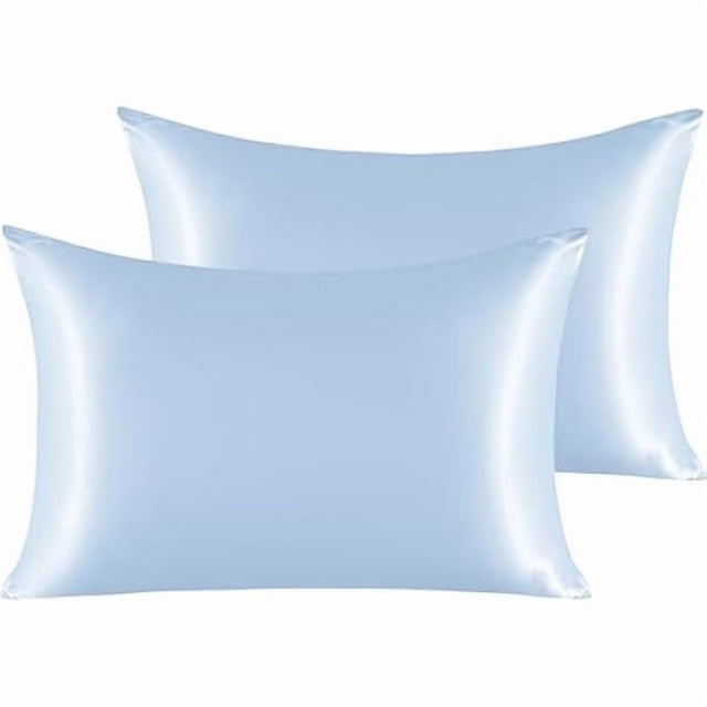 Chenchen 2 Pack Satin Standard Pillowcases for Hair and Skin, Luxurious and Silky Pillow Cases with Envelope Closure, 20x26 Inches, Aqua