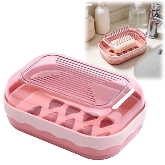 FSAGAE Leakproof Travel Soap Holder With Lid Portable Soap Container Box for Camping Gym Bathroom Pink