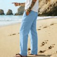 thumbnail image 4 of SeCaotees Casual Linen‑Style Trousers for Men Elastic Waistband Relaxed Straight Leg Wrinkle‑Resistant Fabric Daily Holiday Walking Pants Blue,L, 4 of 7