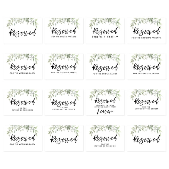Koyal Wholesale Greenery Foliage Table Reserved Signs for Wedding Reception, Foldable Table Tent Cards, 16-Pack