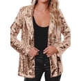 thumbnail image 2 of Women'S Sequin Jackets Open Front Blazer Jacket Long Sleeve Sparkly Cardigan Coat with Pocket Rose Gold L, 2 of 7