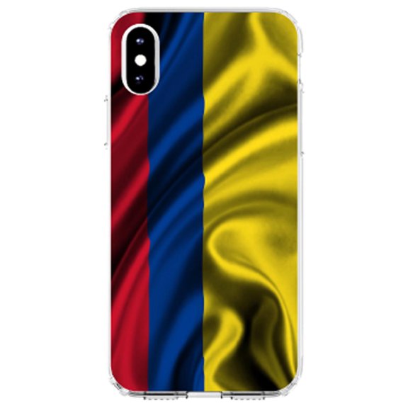 DistinctInk Clear Shockproof Hybrid Case for iPhone X / XS (5.8" Screen) - TPU Bumper, Acrylic Back, Tempered Glass Screen Protector - Colombia Waving Flag - Show Your Love of Colombia