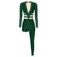 thumbnail image 4 of Linjinx Women Gymnastics Leotard Unitard Full Length One Piece Rhinestone Figure Ice Skating Jumpsuit Green M, 4 of 7