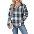 thumbnail image 4 of Hfnxid Womens Plaid Hoodies Long Sleeve Button Down V Neck Flannel Shirt Casual Loose Fit Tunic Pullover Tops for Leggings, 4 of 5