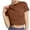 Brown, variant on Lovskoo 2024 Women's Summer Workout Shirts Causal Short Sleeve Blouse Round Neck Crop Tops Twist Front Tee T-Shirt Rose Gold S