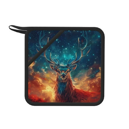 

Lukts Celestial Stag Cosmic Glow for Silicone Anti-hot Mats - Heat Resistant for Kitchen Counter Dish Drying Mat Silicone Trivets Hot Pads for Kitchen Counter