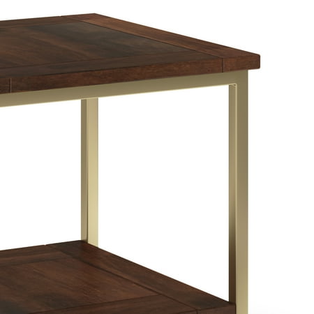 Simpli Home - Skyler SOLID MANGO WOOD and Metal 22 inch Wide Square Industrial End Table in - Dark Brown / Gold