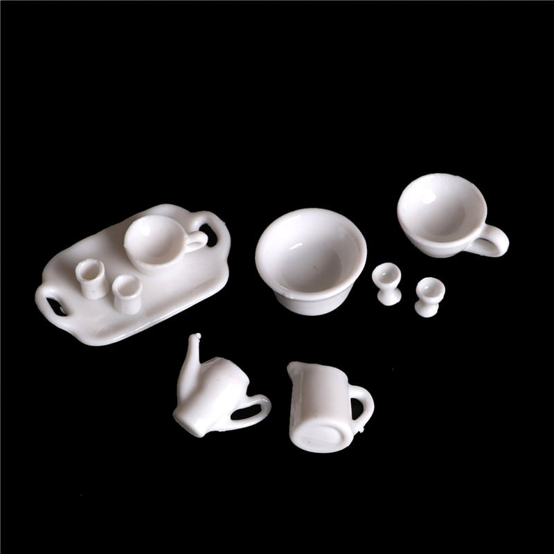10pcs Dollhouse Miniature Dining Ware Tea Set Dish Cup PlateER 