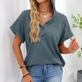 thumbnail image 6 of Yigetop Short Sleeve Sweatshirt Women's Summer Hoodies Short Sleeve Button V Neck Lightweight Drawstring Hoodies Summer Hoodies for Women Light Blue L, 6 of 8