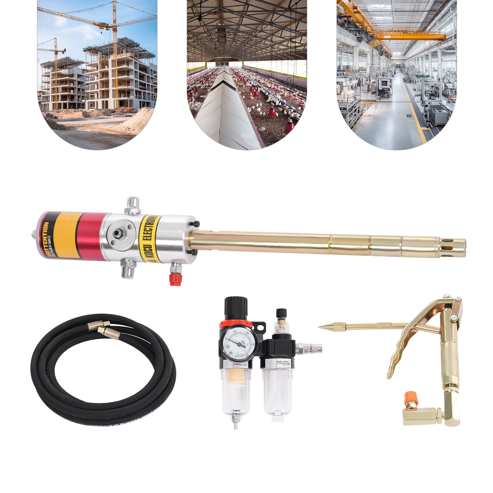 Miumaeov 30-40Mpa 50:1 Pneumatic Grease Gun Air Operated Grease Pump with 4M High Pressure Pipe & Oil Water Separator
