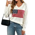 thumbnail image 2 of Zylanna Women's Knit Pullover, Warm V Neck American Flag Jacquard Long Sleeve Loose Fit Casual Sweater for Daily Wear White, 2 of 6