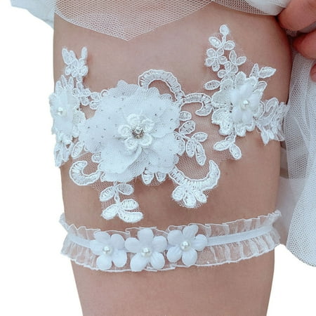 

Tuohaichuan Lace Garter 2Pcs All Match Elegant Excellent White Floral Lace Garter