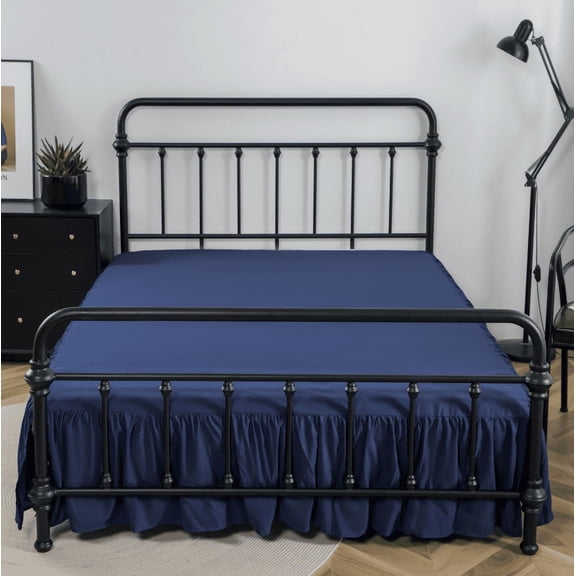 Namzi Ruffled Bed Skirt with Split Corners 54x75inch Soft Polyester Bed Skirt, Wrinkle-Resistant Dust Ruffle, Easy On/Off Wrap Skirt,Dark Blue