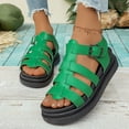 thumbnail image 2 of Rokment Women's Platform Gladiator Sandals Retro Roman Buckles Leather Fisherman Chunky Dress Flats Comfortable Walking Summer Shoes Beach Green Size 8, 2 of 8