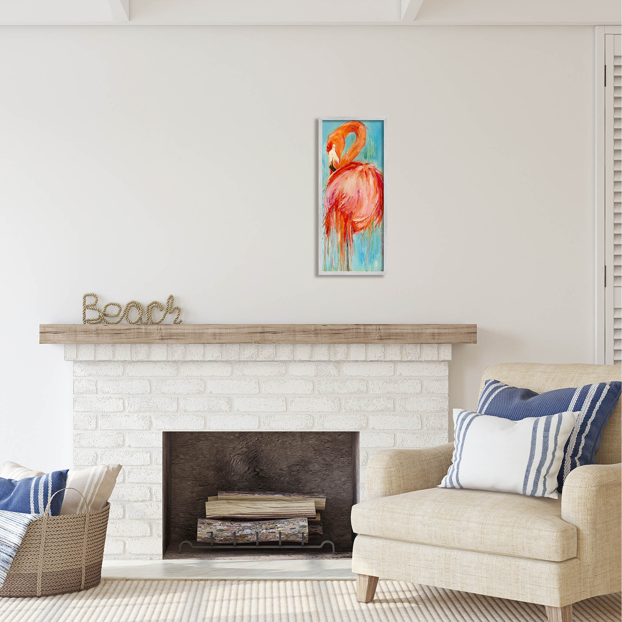 Stupell Industries Bold Abstract Flamingo Painting Coastal Painting Gray Framed Art Print Wall Art