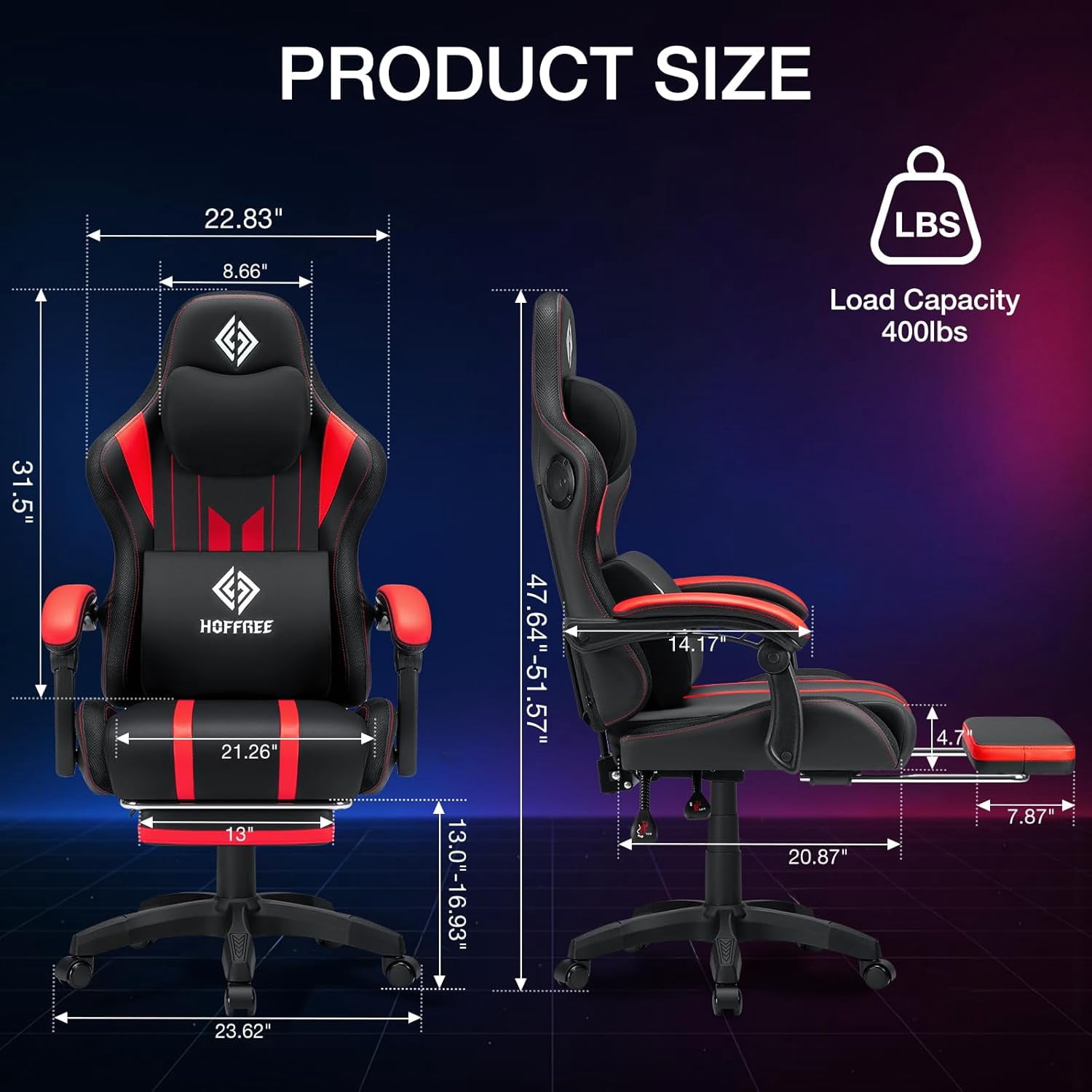 HOFFREE Massage Gaming Chair with Speakers, Leather Game Chair with Bluetooth and Music Rhythm RGB Lights, Big and Tall Gamer Chair with Footrest for Adults, Ergonomic Video Game Chair with Headrest