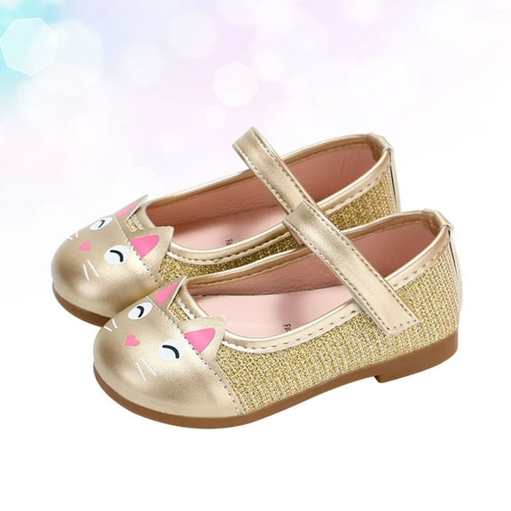 MUSEYA 1 Pair Cat Design Leather Children Shoes Breathable Toddler Shoes Leisure Shoes for Baby Girls Golden Size 22