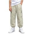 thumbnail image 2 of Bixock Boys Sweatpants High Waist Cargo Pants Kids Jogger Elastic Waist Solid Color Side Pocket Loose Breathable Outdoor Hiking Casual Daily Activity Wear Size 9-10Years, 2 of 6