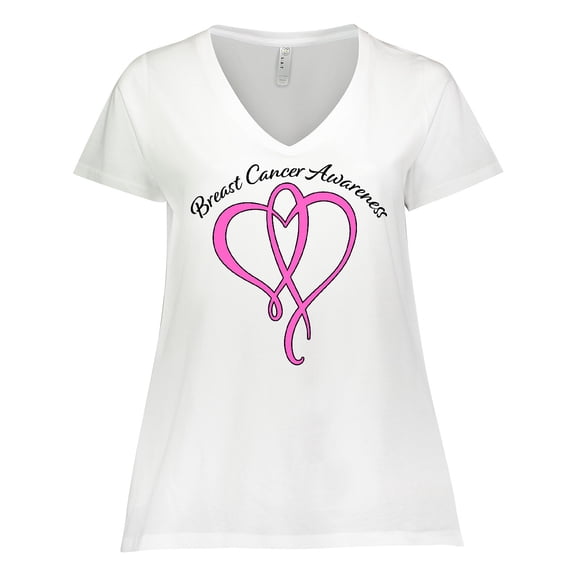 Inktastic Breast Cancer Awareness with Pink Ribbon Heart Women's Plus Size V-Neck T-Shirt